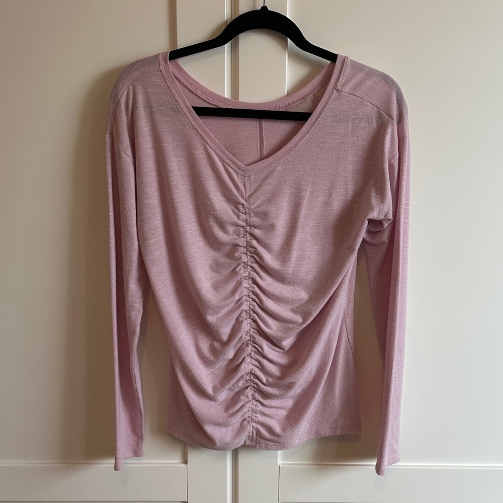 Zella Light Pink Ruched V-Neck Blouse